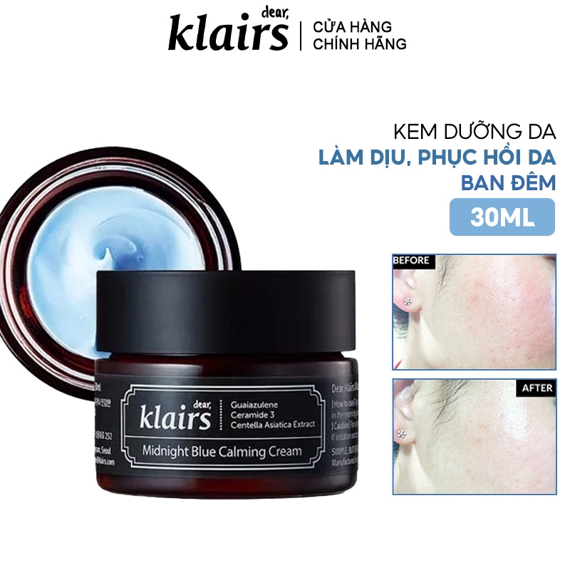 Kem Dưỡng Phục Hồi Da Klairs Midnight Blue Calming Cream Ban Đêm 30ml và 60ml