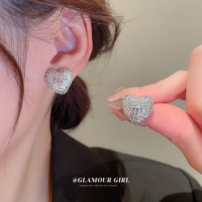 Bông Tai Mạ Bạc Đính Đá Zircon Chữ Love Phong Cách Nhật Hàn Sang Trọng
