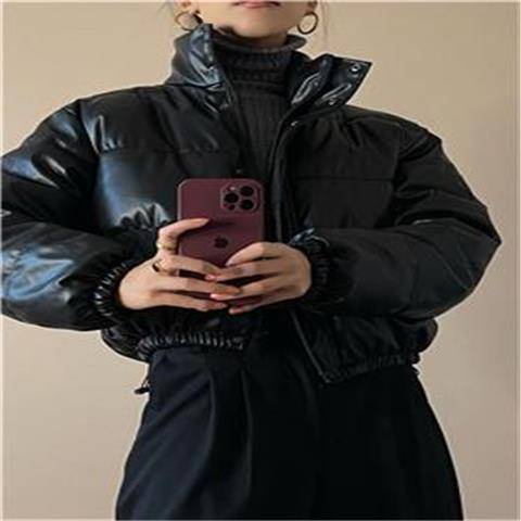 Vanessalab Áo Khoác Phao Da PU cotton Dày Dáng Ôm Ngắn Màu Đen Thời Trang Mùa Đông Mới Cho Nữ