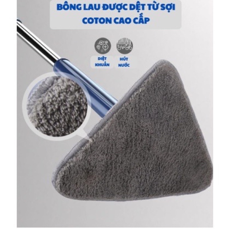 Cây Chổi Lau Sàn Nhà - Trần Nhà - Lau Kính Hình Tam Giác Đa Năng Tự Vắt Xoay 360 Độ Thông Minh