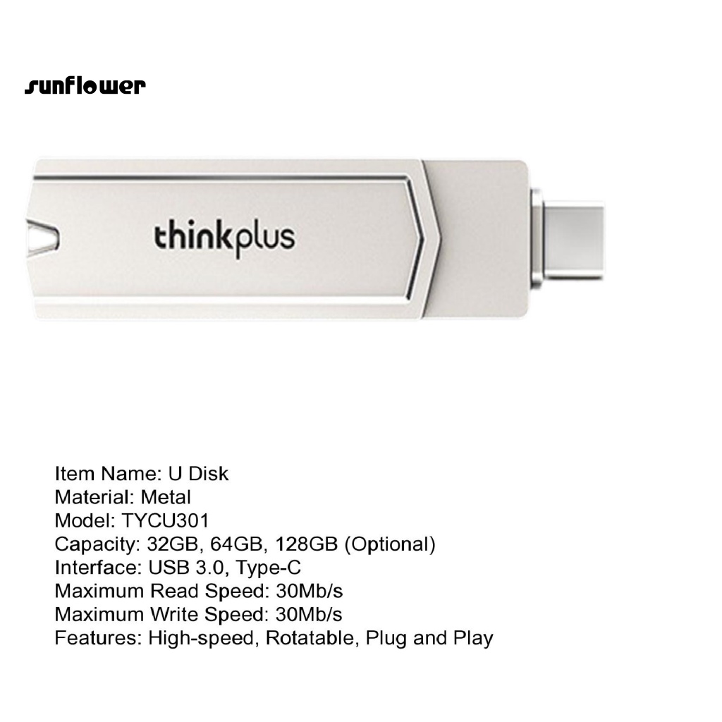 Ổ Đĩa Flash Usb 3.0 Xoay Được Cho Lenovo Thinkplus TYCU301 32 / 64 / 128GB Type-C