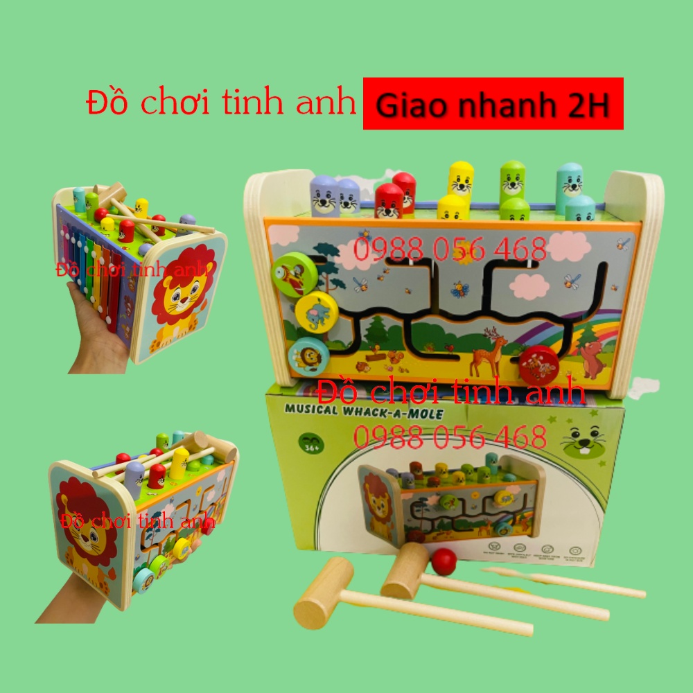 Đập chuột kết hợp đàn và tìm đường đa năng hình sư tử 3in1 và 7in1 - Đồ chơi gỗ cho bé
