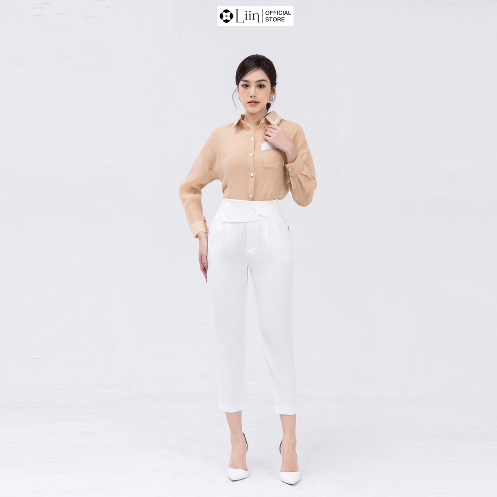 Áo sơ mi linbi màu vàng mix viền trắng chất liệu vải cao cấp dễ phối đồ liin clothing SM4494