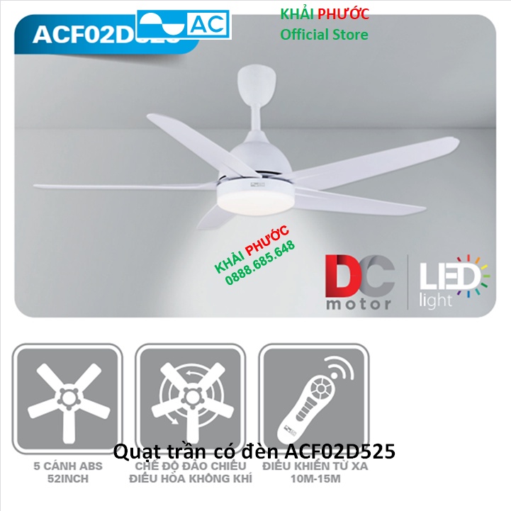 Quạt Trần AC 5 Cánh Động Cơ DC ACF02D525 ACFO2D525 có đèn - Khải Phước Electric