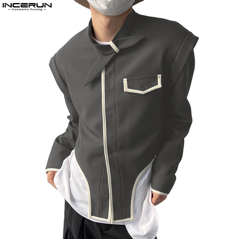 Áo khoác blazer INCERUN dài tay phối dây lệch tà kiểu vintage cá tính cho nam