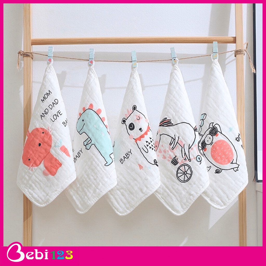 Set 5 khăn tay 3 Màu Cao Cấp, khăn sữa, khăn mặt Kiluta 6 lớp dày mịn 30x30cm cho bé