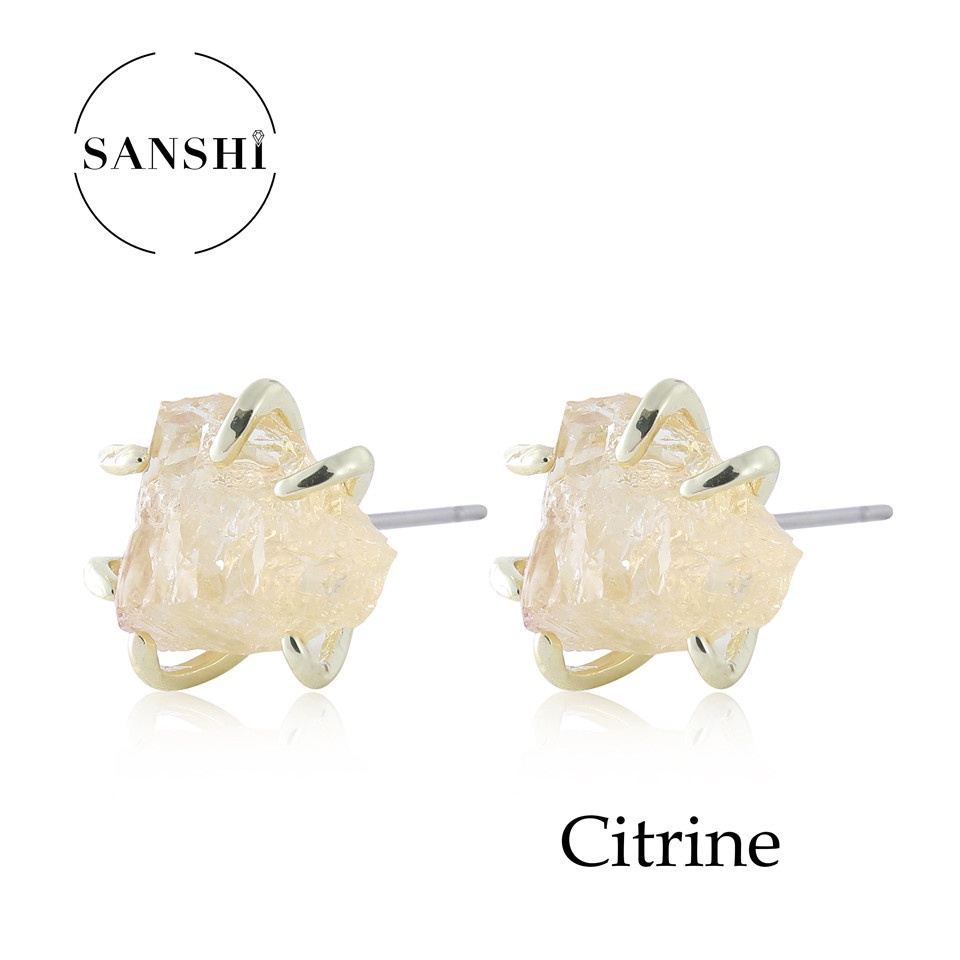 1 Đôi Bông Tai Bằng Thép Không Gỉ Xỏ Đá Thô Tự Nhiên Màu Hồng / Tím / Vàng Phong Cách retro Thanh Lịch Dành Cho Nữ