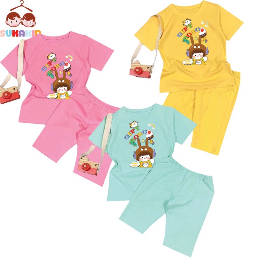 ( Km ) Đồ bộ tay ngắn quần lửng hình GIFT GOGO be từ 6kg-29kg.BDBG65.