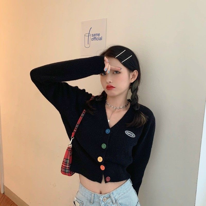 Áo thêu nút kiểu khoác ngoài cài nút đủ màu thun gân