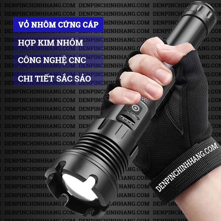 Đèn pin siêu sáng P90 COB cao cấp có zoom 2024