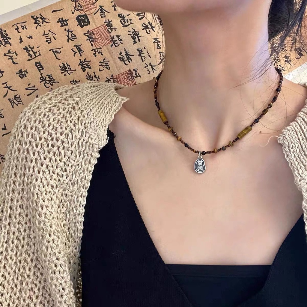 Vòng Cổ Chuỗi Hạt Đá Mắt Hổ May Mắn Mạ Bạc May Mắn Phong Cách Trung Hoa Thiết Kế Mới Mùa Hè Dành Cho Bạn