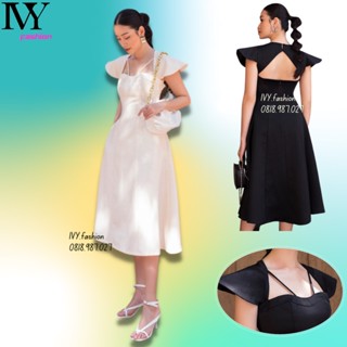 Đầm midi xòe dài thiết kế 🔥gấm cao cấp🔥 hở lưng trắng đen tay con ivy.fashion đi biển dự tiệc dạo phố gợi cảm