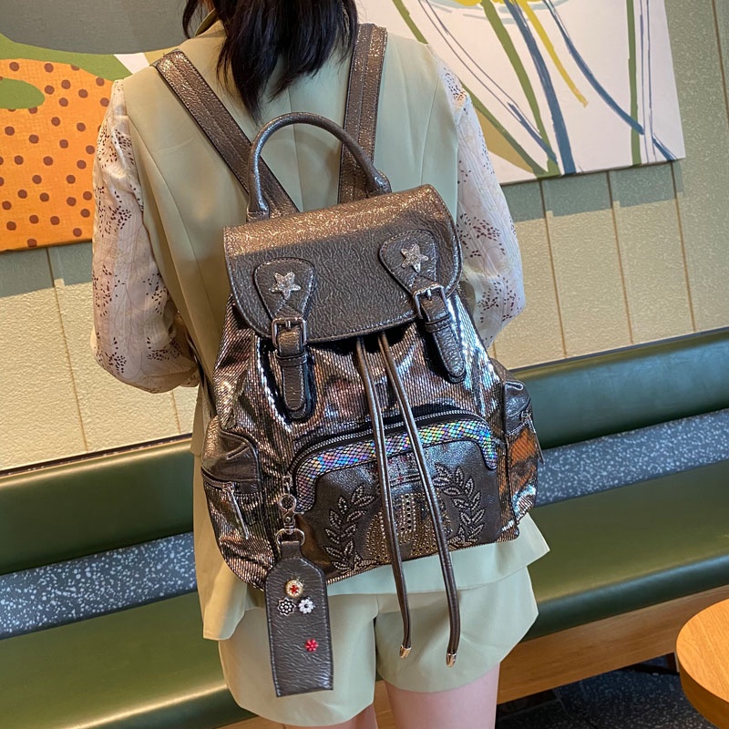 THANH LÝ BALO NỮ THỜI TRANG ÂU MỸ CAO CẤP, ĐEN ÁNH BẠC, HÀNG QUẢNG CHÂU CÁ TÍNH