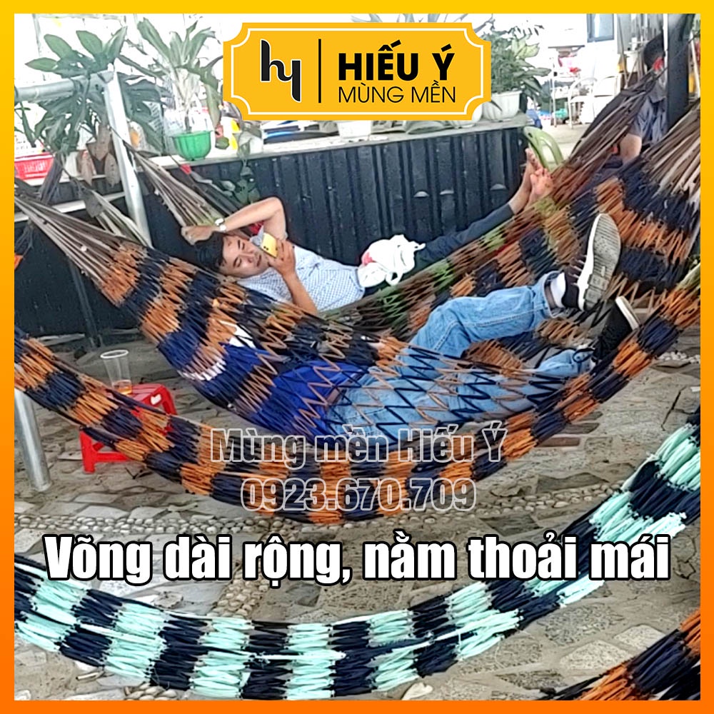 [TẶNG 4M DÂY] Võng lưới dài 2m1 đan từ vải siêu mát, võng quán cà phê (Giao màu ngẫu nhiên) | Mùng mền Hiếu Ý