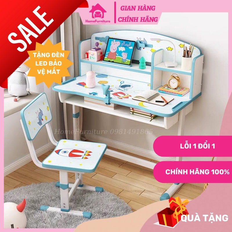 Bộ bàn học sinh C04 - Bộ bàn học cho bé chống cận chống gù điều chỉnh được độ cao có giá sách ngăn đựng đồ HomeFurniture
