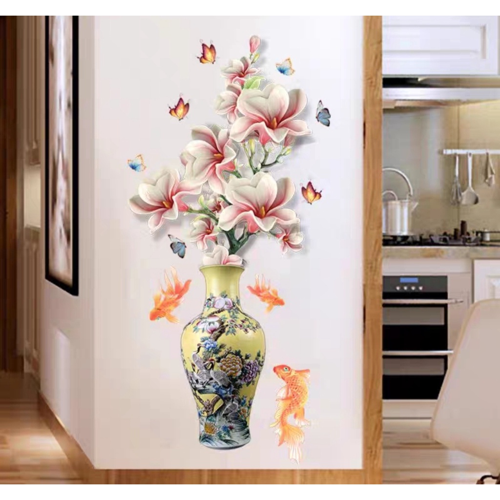 Decal dán tường phòng ngủ phòng khách BÌNH HOA LY. Đề can dán tường kích thước 60x90cm