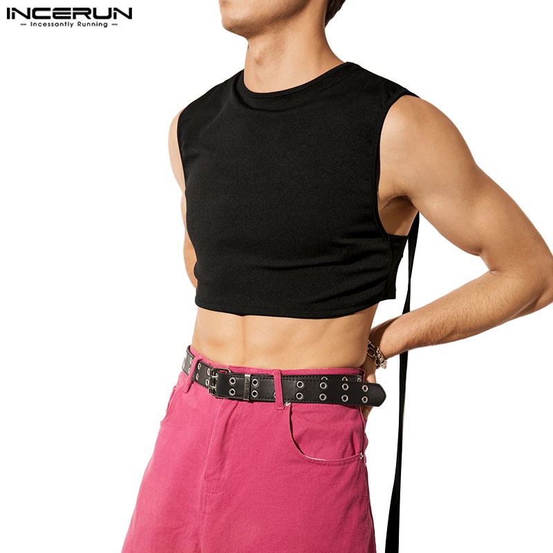 Áo croptop INCERUN sát nách hở lưng ôm dáng vừa vặn phong cách punk gothic cá tính dành cho nam