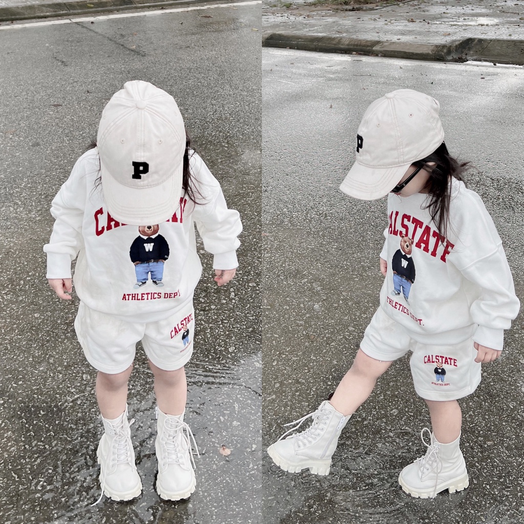 Set áo nỉ quần short Calstate redview cho bé , bộ áo sweater trẻ em unisex , Kid_genZ