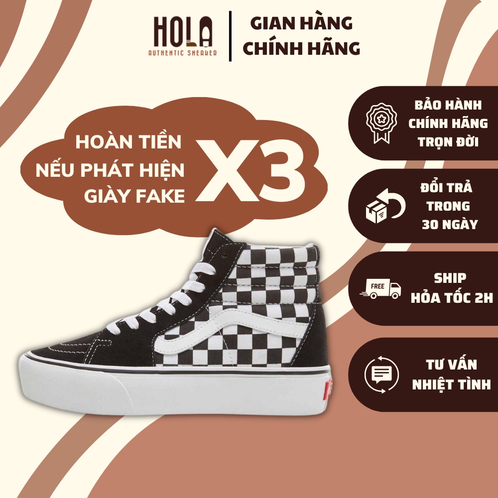 Giày Vans chính hãng, Vans sk8 HI họa tiết caro bản độn đế cao, hàng new real 100%, check ra FAKE hoàn tiền X3