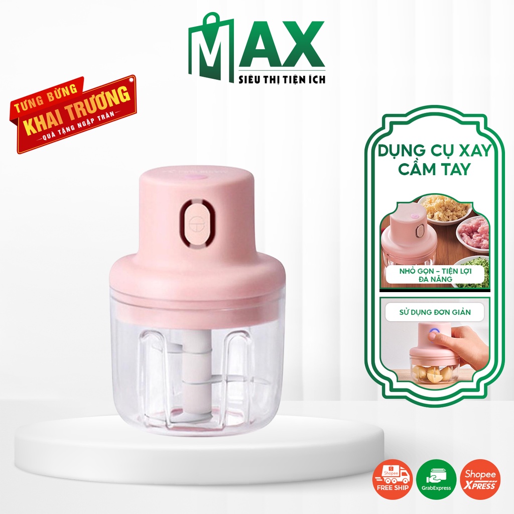Dụng cụ xay tỏi ớt cầm tay, máy xay tỏi ớt cầm tay đa năng có cổng sạc - Max Siêu thị tiện ích