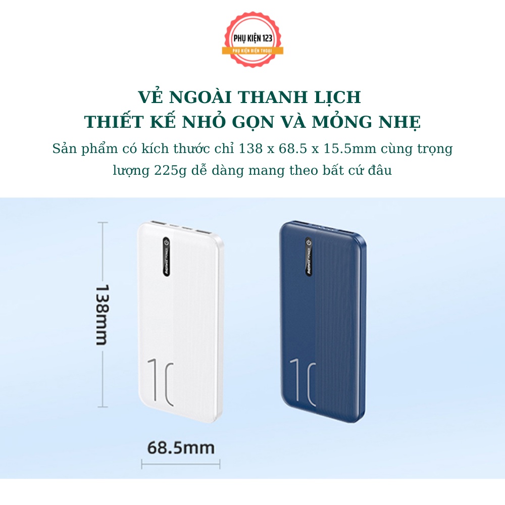 Sạc dự phòng Remax PRR 295 dung lượng 10000mah thiết kế nhỏ gọn màu sắc tinh tế tích hợp điện-Phụ Kiện 123