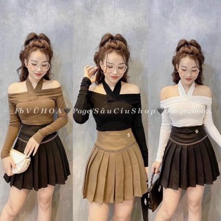 Áo thun dài tay trễ vai dây cổ