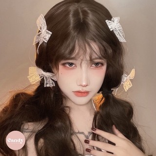 Kẹp tóc nơ ren họa tiết hoa màu trắng - Kẹp tóc nơ dễ thương - Candy