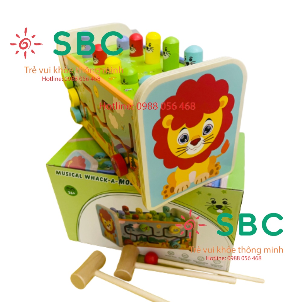 Đập chuột kết hợp đàn và tìm đường đa năng hình sư tử - Đồ chơi gỗ thông minh cho bé