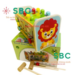 Đập chuột kết hợp đàn và tìm đường đa năng hình sư tử - Đồ chơi gỗ thông minh cho bé