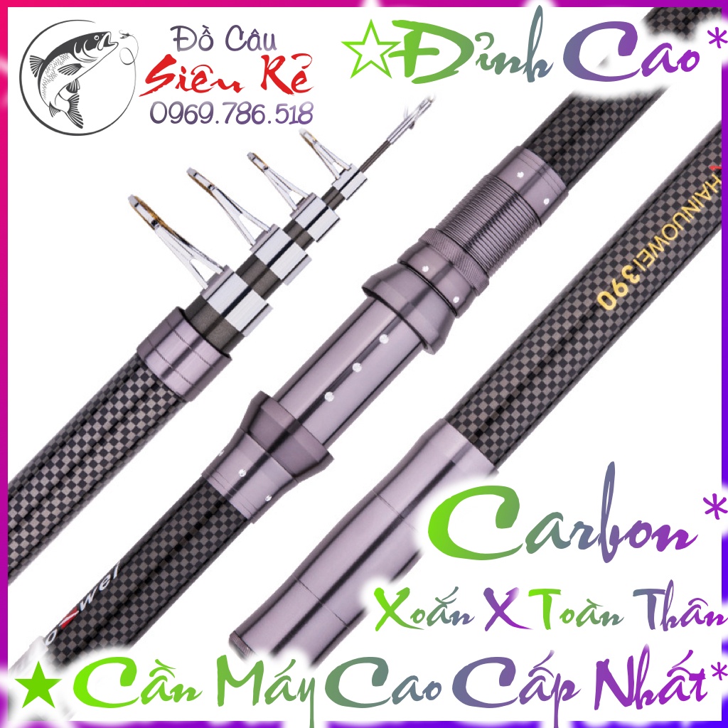 Cần câu máy Rút Gọn ĐỈNH CAO ☆ SIÊU CARBON 100% ☆ SIÊU KHỎE - SIÊU BỀN ☆ Câu iso, lăng xê, lure, lục, rê...
