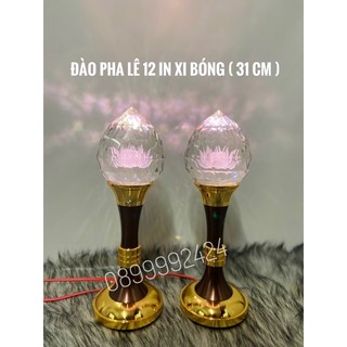 Đèn thờ pha lê cao cấp đào 12 in xi bóng 1 cặp