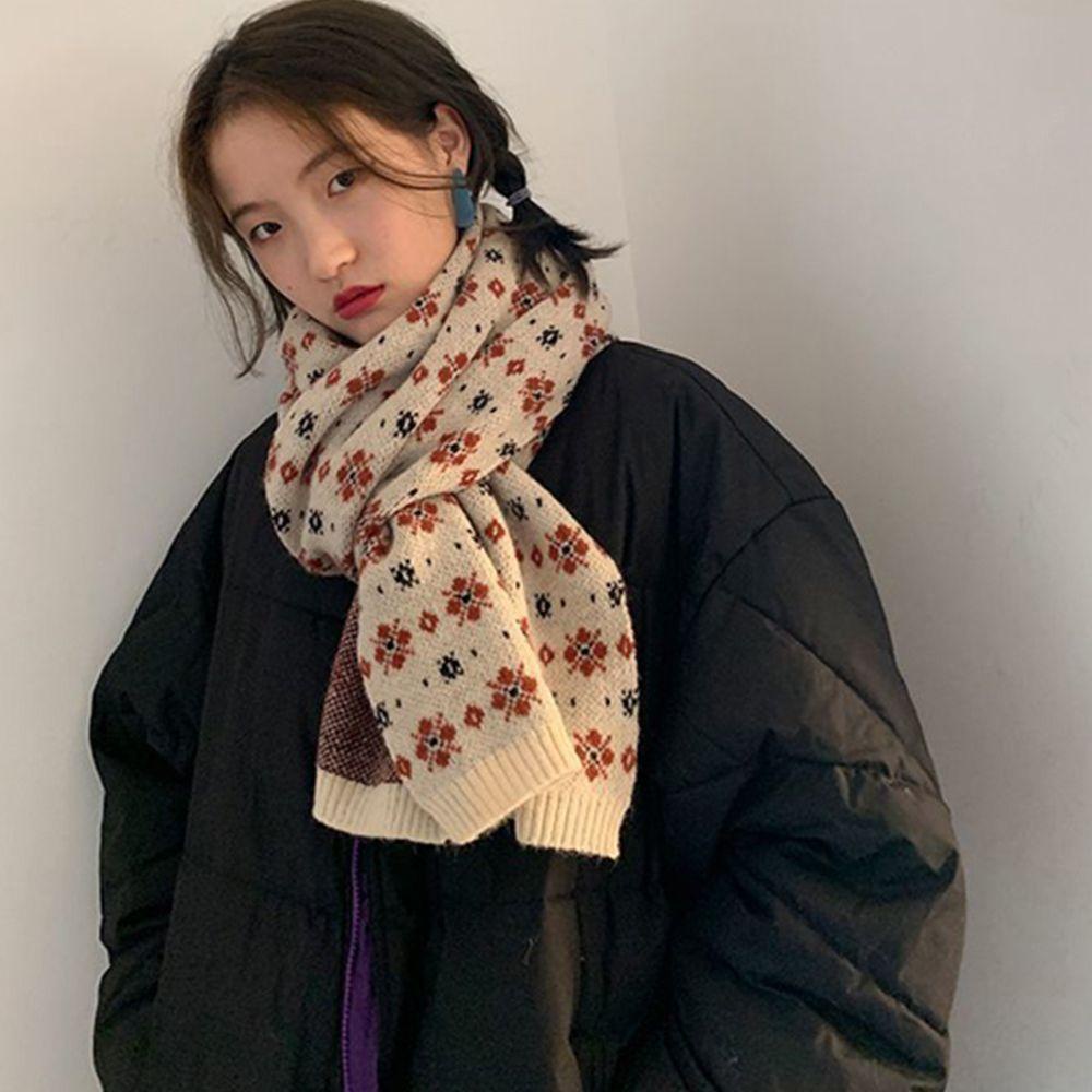 Khăn Choàng Cổ Mùa Thu Đông Dày Dặn Ấm Áp Họa Tiết Hoa Đa Năng WMES15H Cho Nữ