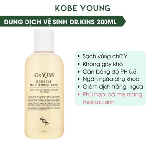 Dung Dịch Vệ Sinh Phụ Nữ Dr.Kins Độ PH 5.5 Dưỡng Ẩm Dịu Nhẹ Secret Care Mild Feminine Wash 200ml- KOBE YOUNG
