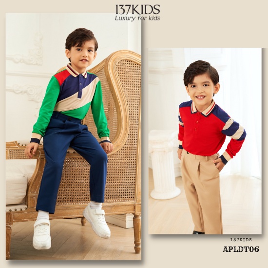 Áo polo dài tay sọc chéo 137Kids thiết kế chất cotton thoáng mát cho bé trai