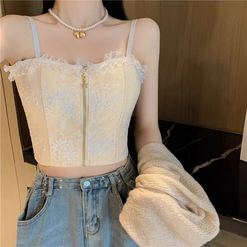 Áo hai dây bra ren chun lưng có đệm mút ngực hàng Quảng Châu đẹp
