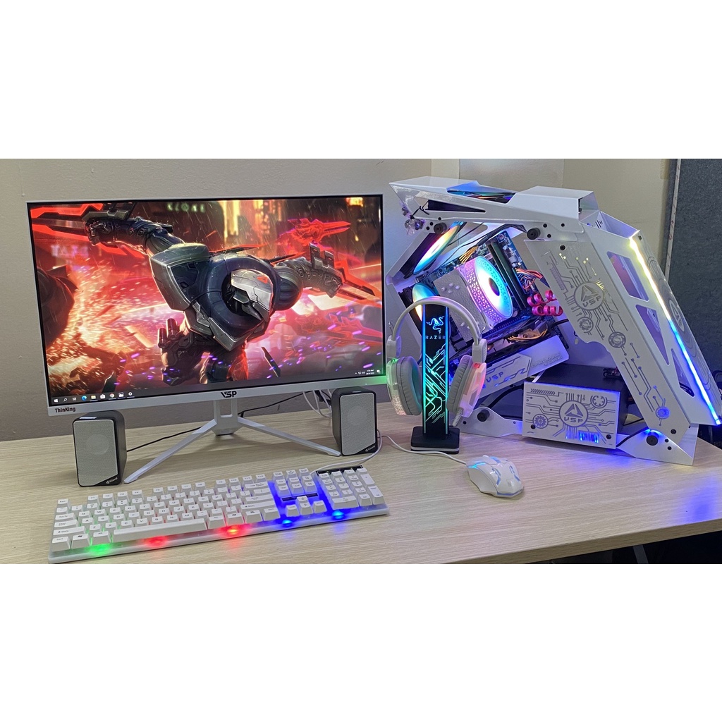 Full bộ pc gaming,  RX 570 8G màn 24" 75hz phím chuột led RGB - chiến PUBG, GTV, LOL , FO4, CSGO - Trắng Hồng Xanh Đen | BigBuy360 - bigbuy360.vn