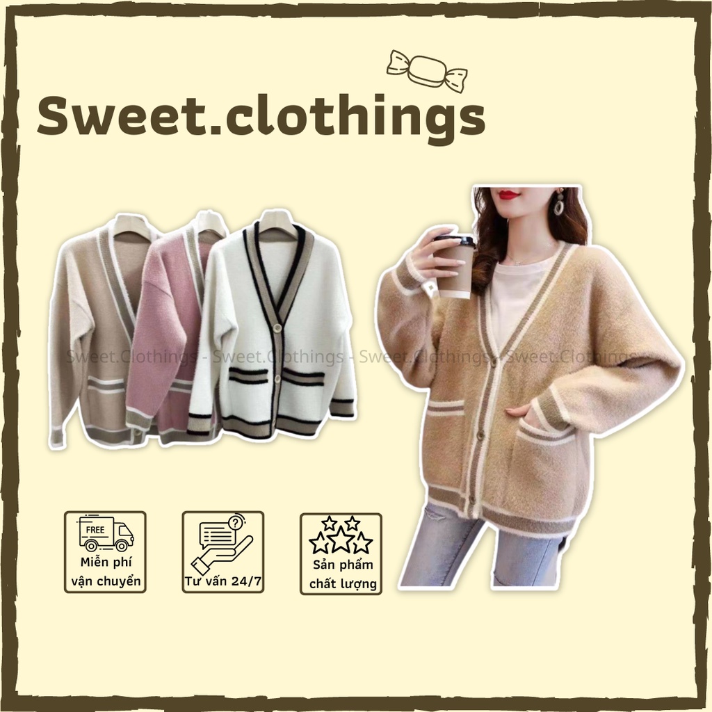 Áo khoác CARDIGAN nữ viền áo có túi chất len lông thỏ siêu mềm FREESIZE 3 màu SWEET.CLOTHINGS