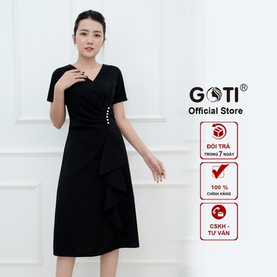 GOTI - Đầm Suông Chữ A Dự Tiệc Trung Niên Nữ Cao Cấp Kiều Đầm Phối Bèo Thun Co Giãn Đính Hạt BigSize Cho Mẹ U40 U50 3321