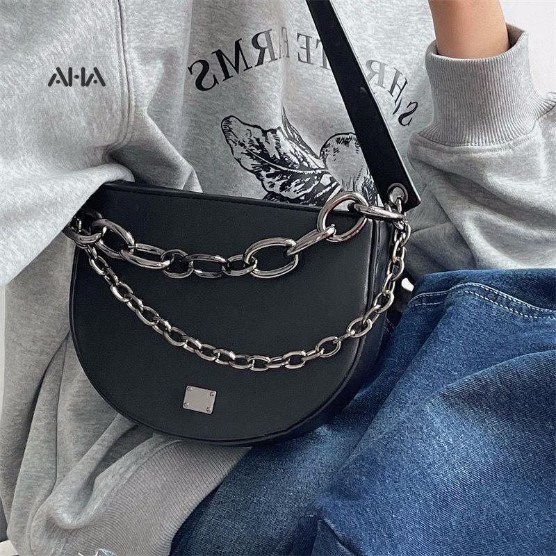 Túi xách AHA official thiết kế phối chuỗi dây có thể đeo chéo phong cách ngọt ngào dễ phối đồ thời trang cho nữ