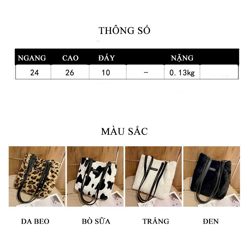 Túi Tote Lông Thú Họa Tiết Trắng Trơn Hàng Nội Địa Trung Siêu Hot