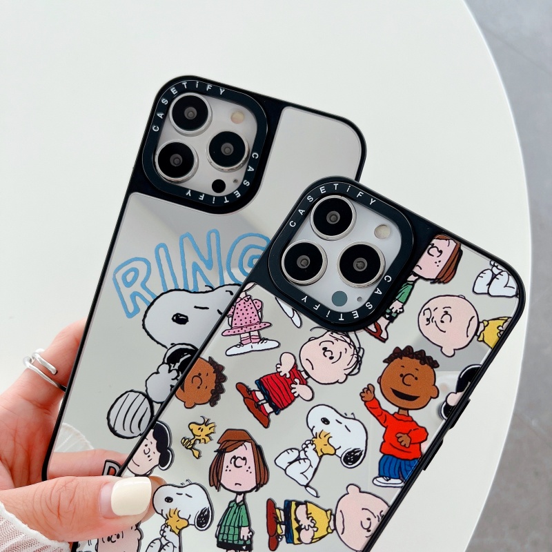 Ốp Điện Thoại Cứng Chống Sốc Chống Rơi Tích Hợp Gương In Hình Snoopy Cho iPhone 14 13 12 11 Pro Max Plus X XR XS Max