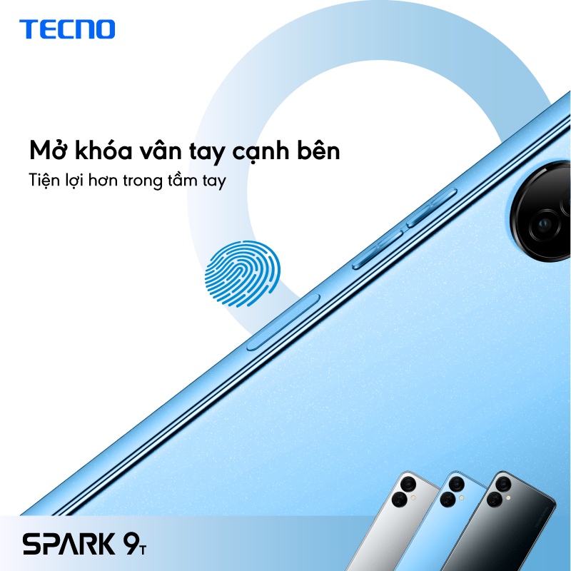 Điện thoại Tecno Spark 9T 4GB/64GB - Camera selfie 32MP | Khóa vân tay| 6.6" 90Hz