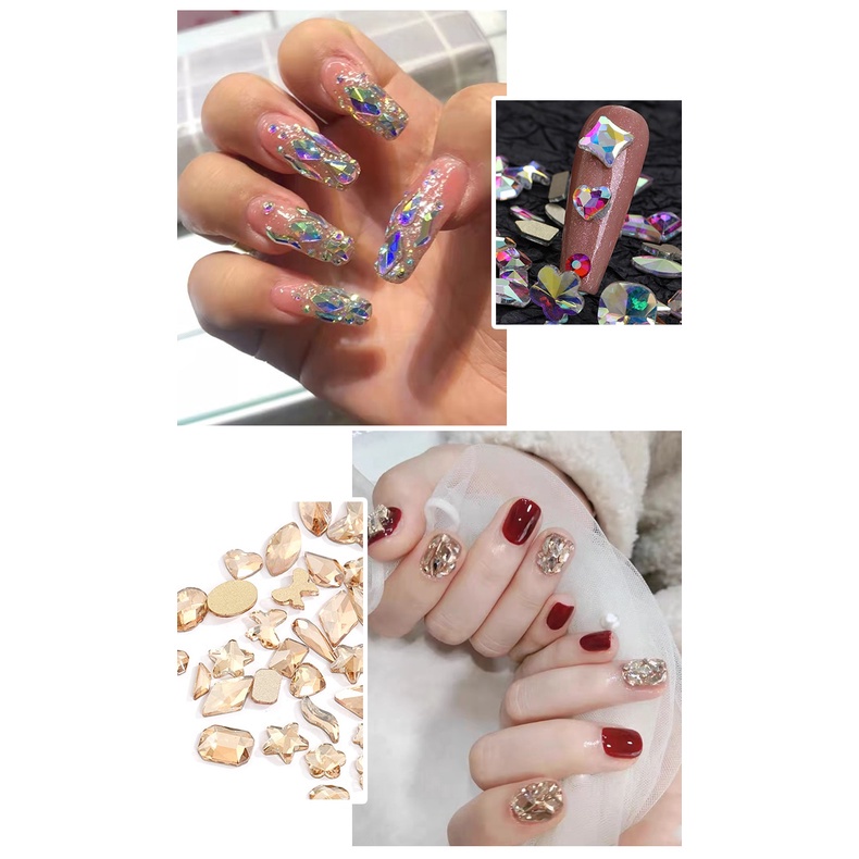 Bộ 50 Phụ Kiện Trang Trí Móng Tay Mặt Kính 3D Đính Đá Lấp Lánh