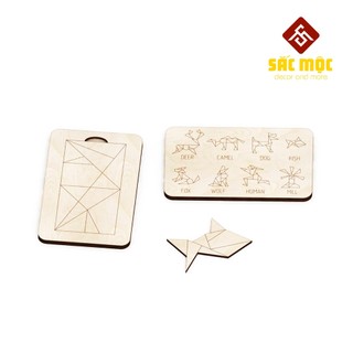 Bộ ghép hình #22 trò chơi trí uẩn tangram 14 món có hướng dẫn mặt sau | tangram tô màu size 160 6 mm