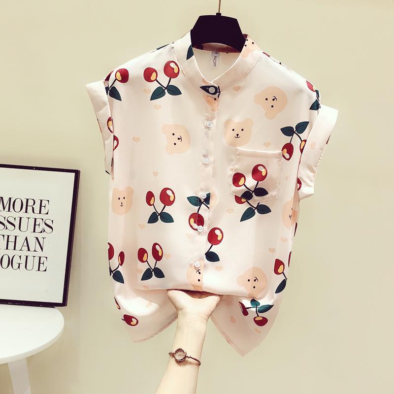 Áo Sơ Mi Chiffon Mỏng Tay Ngắn Cổ Đứng Dáng Rộng Kiểu Pháp Thời Trang Mùa Hè Cho Nữ