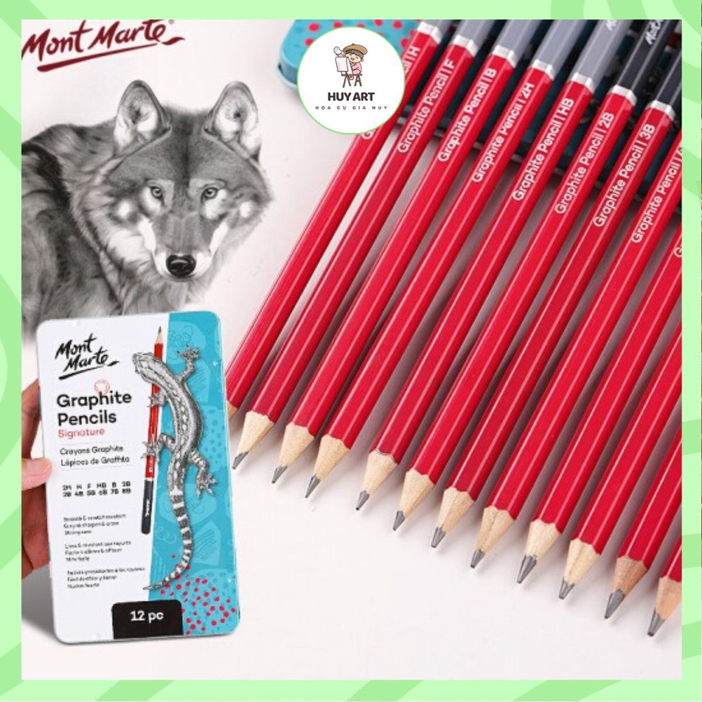 Bộ bút chì vẽ phác thảo cao cấp Mont Marte - Độ cứng từ 2H - 8B - 12 chiếc/hộp