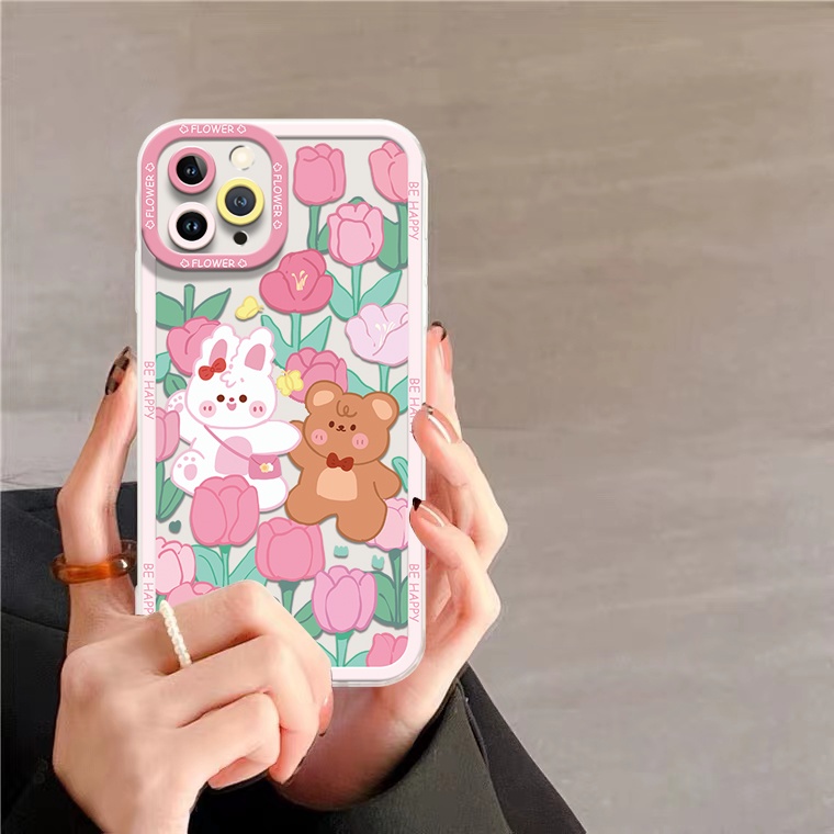 Ốp Điện Thoại TPU Dẻo Trong Suốt Họa Tiết Hoa &amp; Thỏ Dễ Thương Cho IPhone 14 12 13 6 6S 7 8 14 Plus X XS XR 11 Pro Max