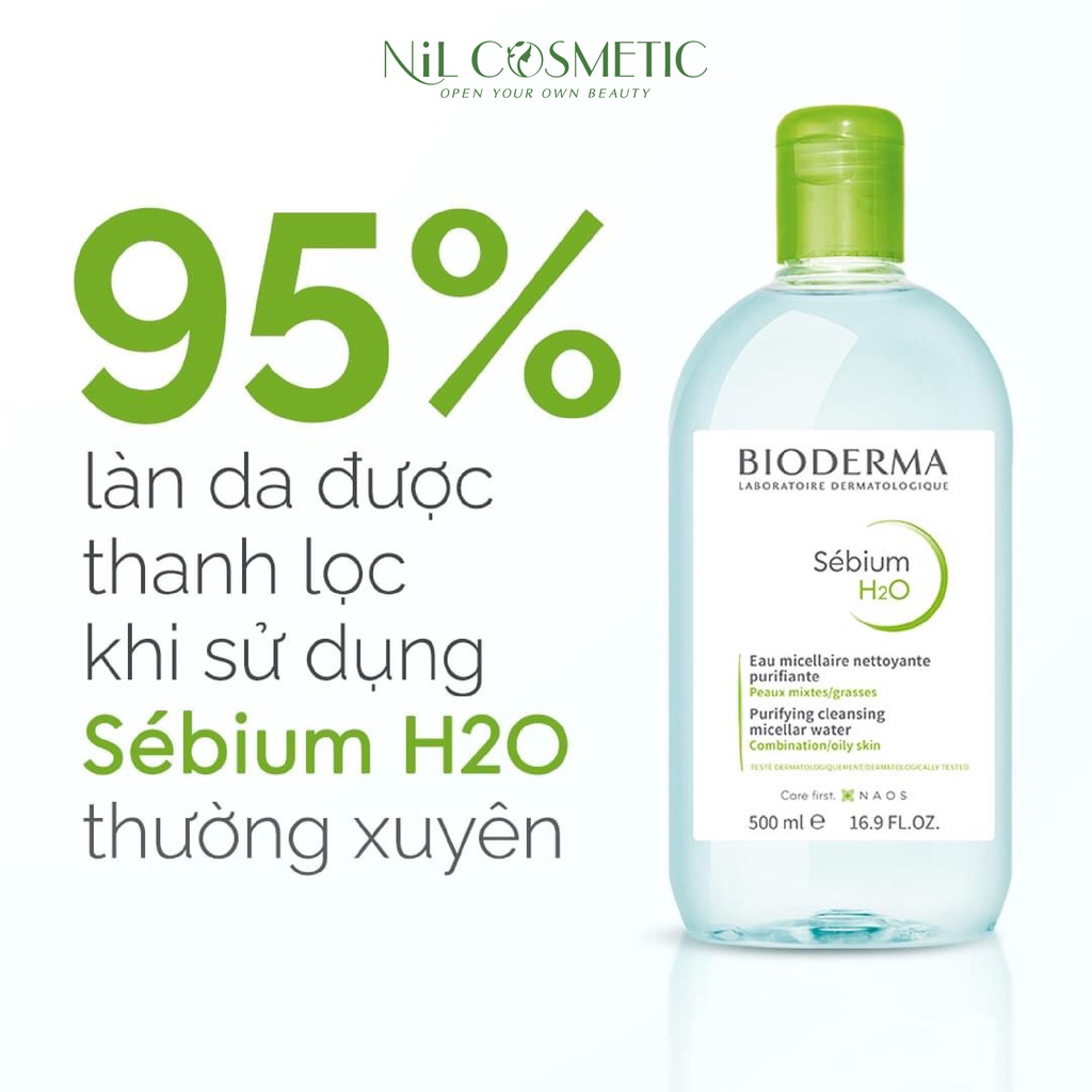 Bioderma tẩy trang, Nước tẩy trang bioderma 500ml NiL Cosmetic nước tẩy trang dành cho da dầu