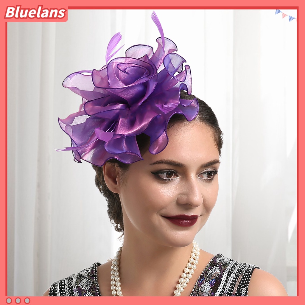 Mũ Lưới Trùm Đầu Màu Trơn Đính Hoa Và Lông Vũ Mini 48h