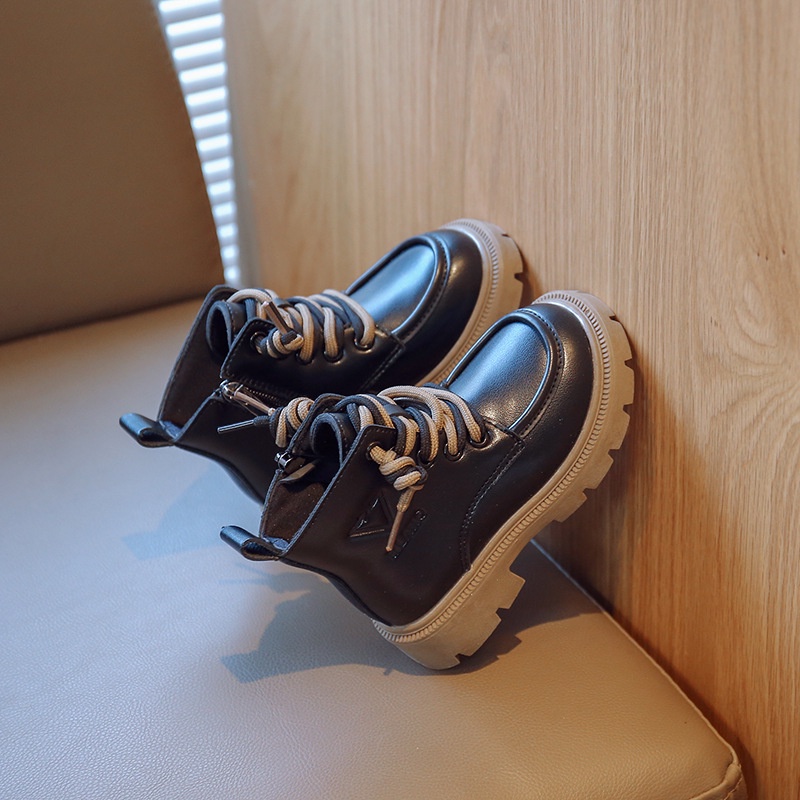 Giày Bốt Da PU Cổ Cao Đến Mắt Cá Chân Thời Trang Xuân Thu 2022 Cho Bé Trai Và Bé Gái